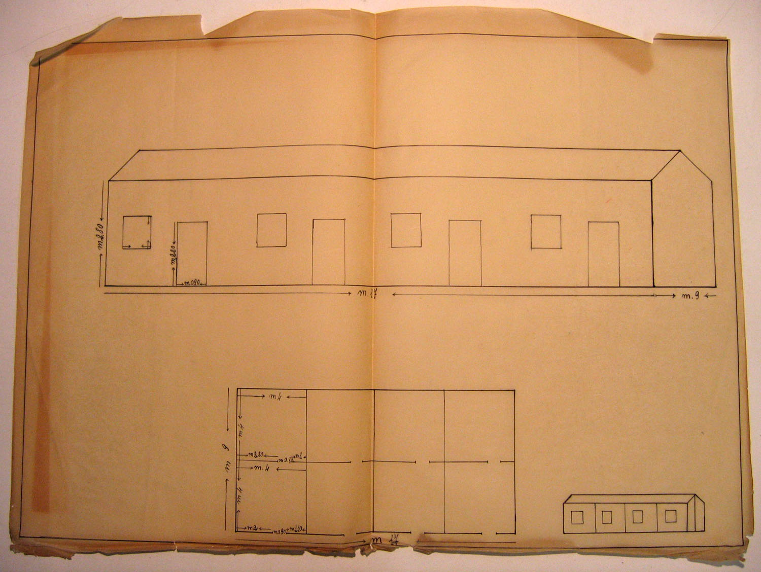 Fig. 4 – Imola, Particolare di uno dei fabbricati in muratura adibiti a dormitorio [ACS, MI, DGSG, Ag, b. 111, f. 370, sf. 370-14 Bologna].